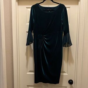 Connected Apparel Teal Velvet Dress with mesh sleeves only worn once